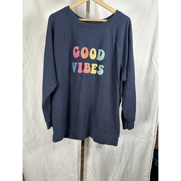 Wildfox Women’s “Good Vibes” Oversized Sweater Gray Crew Neck Pullover Size XL - Picture 3 of 10